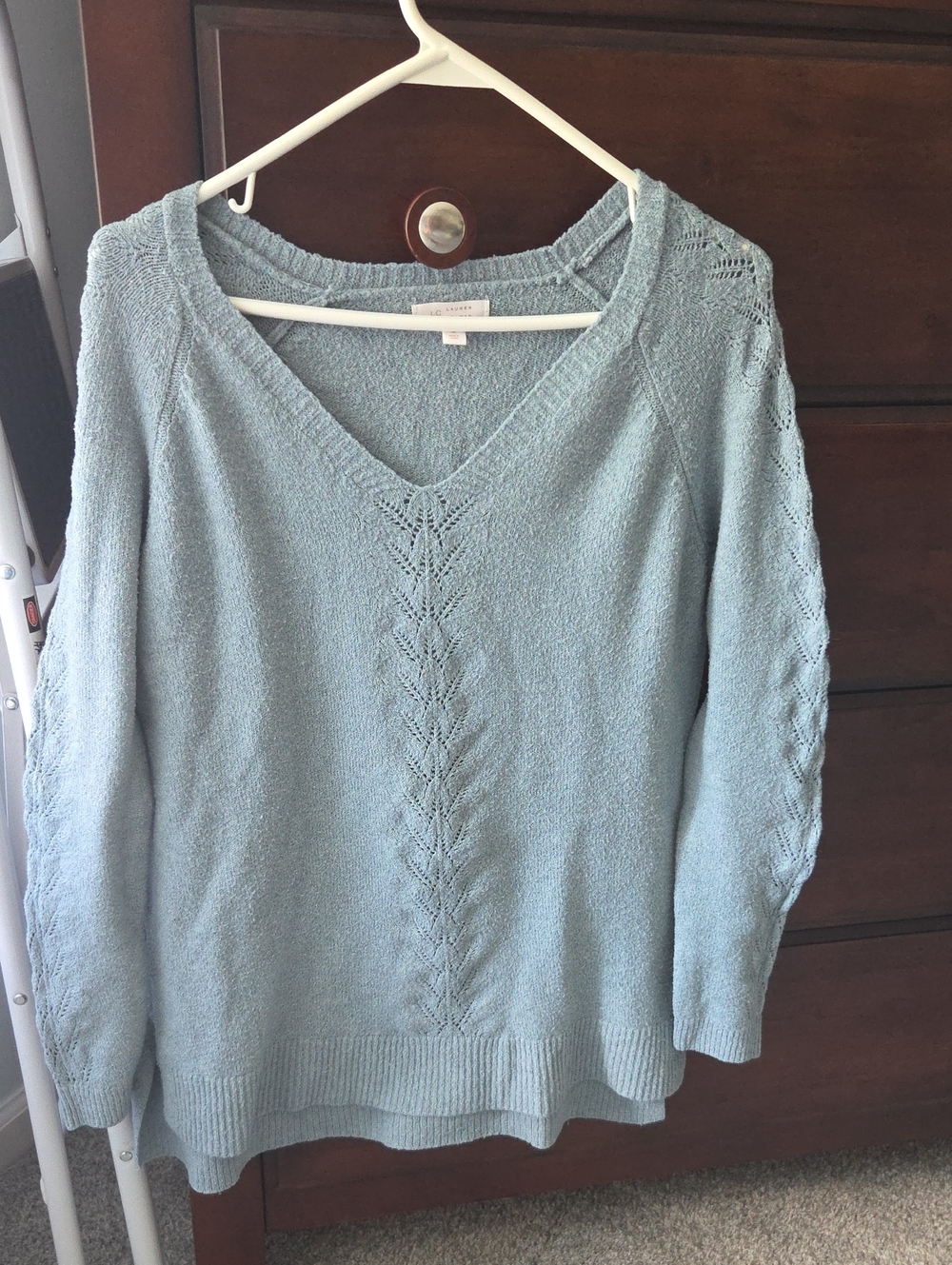 LC Lauren Conrad Pale Blue V-Neck Cable Knit Sweater